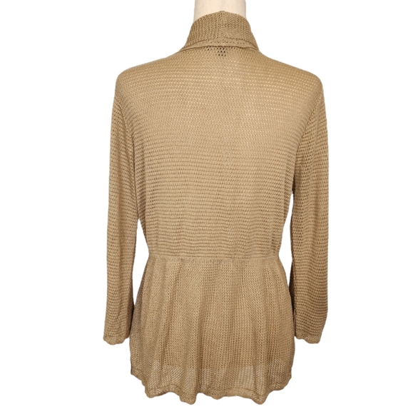 Elementz Open Front Gathered Waist LS Lightweight Cardigan Sweater Tan Med NEW - Picture 4 of 15